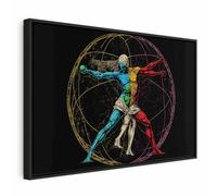murando - Quadro con Cornice Nera su Tela Strutturata Stile Leonarda da Vinci Uomo Vitruviano Futurista 90x60 cm 1 Pezzo - Quadri con Cornici Camera da Letto - Canvas Rilievo Acrilico - h-B-10052-b-a