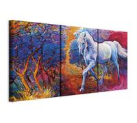 murando - Quadro Fonoassorbente Cavallo Leggero e Alberi Blu 120x60 cm 3 Pezzi - Canvas - Quadri Acustici XXL Grandi - Pannelli Fonoassorbenti Decorativi - Decorazione da Parete Soggiorno g-B-0014-b-e