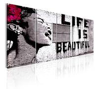 murando Quadro in Vetro Acrilico da Esterno Banksy Life is beautiful 5 Pezzi - Quadri Moderni per Bagno Decorazione da parete - Pannelli Decorativi Elastico per Esterni e Soggiorno Street Art