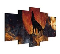 murando Quadro Lupo 200x100 cm 5 pezzi Stampa su tela in TNT XXL Immagini moderni Murale Fotografia Grafica Decorazione da parete Astratto Animal Feu Sole g-C-10005-b-a