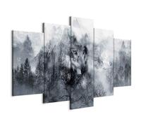 murando - Quadro Lupo e Foresta 200x100 cm 5 Pezzi Stampa su tela in TNT XXL Quadri Moderni Camera da Letto - Pannelli Decorativi per Pareti Decorazione da Parete - Montagne Grigio g-A-0139-b-m