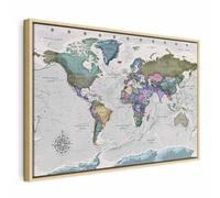 murando - Quadro Mappamondo 120x80 cm 1 Pezzo Stampa su Tela Strutturata XXL Quadri Moderni Murale Arte Moderno Grafica Decorazioni da Parete Pittura Immagini Mappa del mondo grigio k-A-0380-b-a