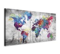 murando - Quadro Mappamondo 225x90 cm 5 Pezzi Stampa su tela - Quadri Moderni Grandi Soggiorno - Pannelli Decorativi per Pareti - Decorazione da Parete Componibili Mappa Planisfero k-A-0179-b-p
