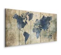 murando - Quadro Mappamondo Stile Vintage 100x40 cm 5 Pezzi - Quadri Moderni per Soggiorno e Cameretta - Stampa su Tela con Struttura - Murale Arte Grafica - Decorazione da parete - Blu k-A-0415-b-m