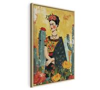 murando - Quadro Moderno con Cornice Naturale, Frida Kahlo, 60x90 cm | Chiodi Inclusi, 1 Pezzo, Quadri Moderni, Soggiorno, Telaio in Legno, Donna Cactus, Resistenti Allo Sbiadimento