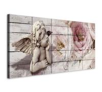 murando - Quadro Moderno Cupido Design e Rosa 100x40 cm 5 Pezzi - Quadri Moderni per Camera da Letto Matrimoniale - Stampa su tela - Decorazione da parete - Fiori Effetto Legno Ottico h-C-0060-b-m