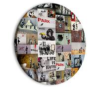 murando Quadro Rotondo Banksy Collage 80x80 cm 1 Pezzo Stampa su Tela Strutturata XL Immagini moderni Murale Fotografia Grafica Decorazione da parete Street Art Wall Mural Graffiti n-C-10009-bc-a