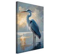 murando - Quadro Verticale con Cornice Naturale Airone nel Lago 60x90 cm 1 Pezzo - Stampa su Tela - Quadri Moderni Soggiorno Grandi - Pannelli Decorativi per Pareti - Telaio in Legno g-H-10107-b-a