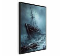 murando - Quadro Verticale con Cornice Nera Relitto Di Nave Mare Avvolto Nebbia 80x120 cm 1 Pezzo - Stampa su Tela - Quadri Moderni Soggiorno Grandi - Pannelli Decorativi per Pareti n-H-10030-b-a