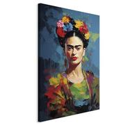 murando - Quadro Verticale Frida Kahlo 40x60 cm 1 Pezzo Stampa su Tela - Quadri Moderni Verticali Camera da Letto - Decorazioni da Parete - Fiori Donna Rosa Famosi Floreale Elegante Blu h-H-10053-b-a