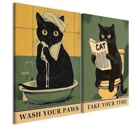 murando - Rilievo Acrilico Set di 2 Quadri Componibili Gatto Nero 40x30 cm (2 pz. 20x30 cm ognuno) - Collage 2 Pezzi - Decorazioni da Parete Piccoli - Quadro - Pannelli Umoristici g-H-10140-b-a