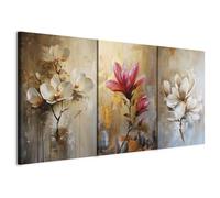 murando - Set di 3 Quadri Multipannello Magnolie e Fiori Rosa 180x90 cm (3 pz. 60x90 cm ognuno) - Collage 3 Pezzi - Canvas con Struttura Murale Arte - Componibili Soggiorno - Elegante b-H-10197-b-a