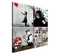 murando - Set di 4 Quadri Fonoassorbenti Componibili Banksy Graffiti 80x80 cm Ciascuno delle Dimensioni di 40x40 cm - Collage 4 Pezzi - Quadro Acustico Stampa su Tela Bambina con Cuore i-B-0057-b-a