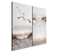 murando - Set di 4 Quadri Multipannello Moderni Gabbiani Mare Spiaggia 60x60 cm (4 pz. 30x30 cm ognuno) - Collage 4 Pezzi - Canvas con Struttura - Murale Arte - Componibili Soggiorno c-C-10130-b-a
