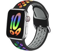 Muranne Sport Band compatibile con Apple Watch 44 mm 42 mm 40 mm 38 mm per donne uomini, sportivo traspirante morbido silicone cinturino di ricambio compatibile con iWatch SE Series 6 5 4 3 2 1, S/M M/L, colore: nero/arcobaleno., cod. H030NK-42S/M-Black/Rainbow