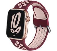 Muranne Sport Band compatibile con Apple Watch 44 mm 42 mm 40 mm 38 mm per donne uomini, sportivo traspirante morbido silicone cinturino di ricambio compatibile con iWatch SE Series 6 5 4 3 2 1, S/M M/L, colore: Rosso vino/Rosa, cod. H030NK-38S/M-WineRed/Pink