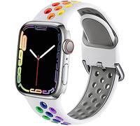 Muranne Sport Band compatibile con Apple Watch 44 mm 42 mm 40 mm 38 mm per donne uomini, sportivo traspirante morbido silicone cinturino di ricambio compatibile con iWatch SE Series 6 5 4 3 2 1, S/M M/L, colore: bianco/arcobaleno., cod. H030NK-38M/L-White/Rainbow