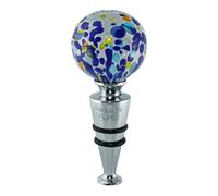 Murano Vetro Bottiglia Tappo Blu Argento Vino Prosecco Venezia Con Scatola