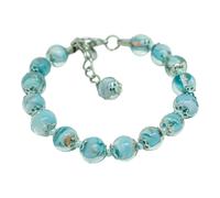 Murano Vetro Bracciale Azzurro Bronzo Bianco Fatto a Mano Venezia 15 Perline
