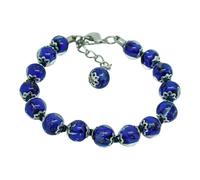 Murano Vetro Bracciale Blu Scuro Argento Mano 15 Sommerso Perline Venezia Italia