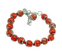 Murano Vetro Bracciale Rosso Argento Fatto a Mano Venezia 15 Perline Italia