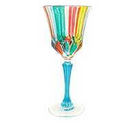 Murano Vino Vetro Multi Azzurro Stelo Rosso Arancione Verde Mano Dipinto Venezia