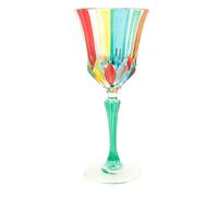 Murano Vino Vetro Multi Verde Stelo Rosso Blu Arancione Dipinto a Mano Venezia