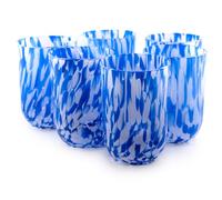 MurArt 6 Bicchieri di Murano Set da 6 Bicchieri Bianco e Blu da Acqua da 400ml in Vetro Soffiato a Mano in Lavorazione Artigianale Collezione Eleganza Made in Italy