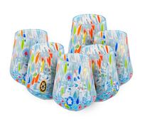 MurArt Bicchieri di Murano Set da 6 bicchieri da 300ml in vetro soffiato a mano in lavorazione artigianale Made in Italy B8 (Azzurro, Bicchieri Acqua 6pz)