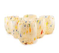 MurArt Bicchieri di Murano Set da 6 bicchieri da 400ml Collezione Onde in vetro soffiato a mano in lavorazione artigianale Made in Italy (Avorio, Bicchieri 6pz)