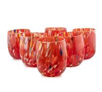 MurArt Bicchieri di Murano Set da 6 bicchieri da 400ml Collezione Onde in vetro soffiato a mano in lavorazione artigianale Made in Italy (Rosso, Bicchieri 6pz)
