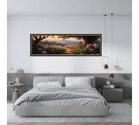 Murasolite Stampa artistica da parete per camera da letto con cornice personalizzata, sentiero della foresta incantata, fiori in fiore, paesaggio panoramico, montagna, autoadesivo, rimovibile