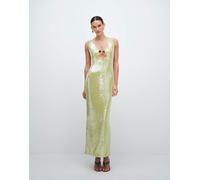 Murci - Vestito lungo allacciato al collo in paillettes verde lime con cut-out e perline 42