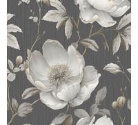 Nero/Grigio Carta da Parati Rotolo Oro Metallico Accenti Fiori Muriva Alethia