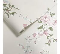 Canterbury Floreale Parati Catherine Lansfield Fiore Crema / Rosa Muriva 165507