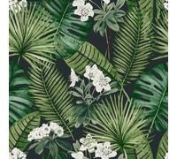 Eden Isla Carta da Parati Nero M37804 Fiori Grande Palma Foglie Tropical Giungla