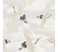 Muriva Gru Parati Catherine Lansfield Orientale Uccelli Metallico Bianco 206511