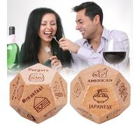 Murman 2 Pezzi Dadi Decisione Cibo per Coppie/Amico con 12 Modelli Alimentari, Wooden Food Decision Dice, Date Night Coppie Food Dice Game