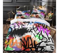 Muro di graffiti copripiumino Set di 3 Pezzi microfibra morbida stampa 3D cerniera nascosta incluso federe progettazione urbana delle strade Set Di Copripiumino for adulti e ragazze King（220x240cm）