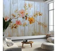 Muro Di Legno Vintage Fiori Carta da Parati In Tessuti non Tessuti 400 x 280 cm Murali, Grigio Chiaro Fotomurale Murale Soggiorno Camera da Letto Cameretta Dei Bambini Decorazione