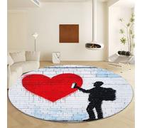 Muro Mattoni Forma Cuore Raffigurante Tappeto stampato rotondo Colore Chiaro, 180 cm Morbida Microfibra Tappetini Antiscivolo Tappeto per Bambini Cameretta Cucina Casa Zona Balcone Tappet Tavolino