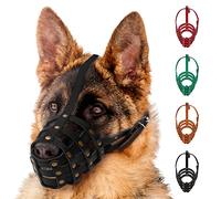 MUROM Museruola in pelle per cani da pastore tedesco, regolabile, traspirante, per razze medie, grandi, colore: nero, marrone, rosso, verde (nero, M)