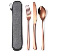 MURRI&MURRDI Set di posate in acciaio inossidabile per 1, set di posate riutilizzabili con custodia, set di posate per lavoro in acciaio inox, coltello, forchetta, cucchiaio, set da 3 pezzi (3 oro