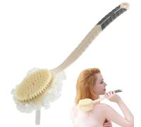 MURRI&MURRDI Spazzola per il corpo da doccia con manico lungo, spazzola posteriore con setole e luffa, spugna da bagno con manico lungo 40,6 cm, spazzola da bagno antiscivolo per massaggio esfoliante