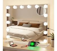 Mursche Hollywood Specchio con illuminazione - specchio per il trucco con 14 LED, specchio cosmetico con 3 modalità Touch dimmerabili Grande specchio per il trucco 50x40cm