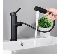 Mursche Rubinetto per lavabo, colore nero, con doccetta estraibile, miscelatore per acqua fredda e calda, estraibile, miscelatore monocomando per bagno, cucina, giardino