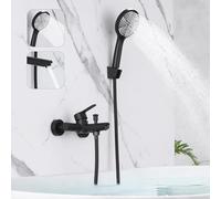 Mursche Rubinetto per vasca da bagno, colore nero, con doccia, miscelatore monocomando con doccetta da 150 mm, in acciaio inox, per bagno e bagno
