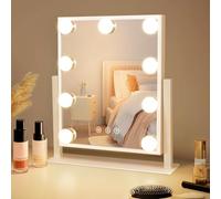 Mursche Specchio da trucco con illuminazione Hollywood - Vanity Mirror con 9 LED, piccolo specchio cosmetico con luce, rotazione a 360°, 3 modalità, touch dimmerabile