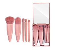 MURTISIDDH Set di 5 pennelli da trucco portatili da viaggio con specchio per il trucco in custodia per pennelli - Pennello per labbra, pennello per cipria, pennello per ombretto, multicolore