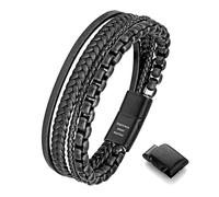 murtoo Bracciale da uomo in pelle e acciaio, catena in acciaio inox e pelle, 7.87", Senza pietra